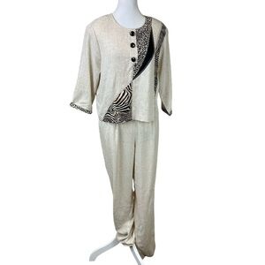 Vintage 90's Christina Hope Cream Two-Piece Pant Set Animal Print Size Medium
